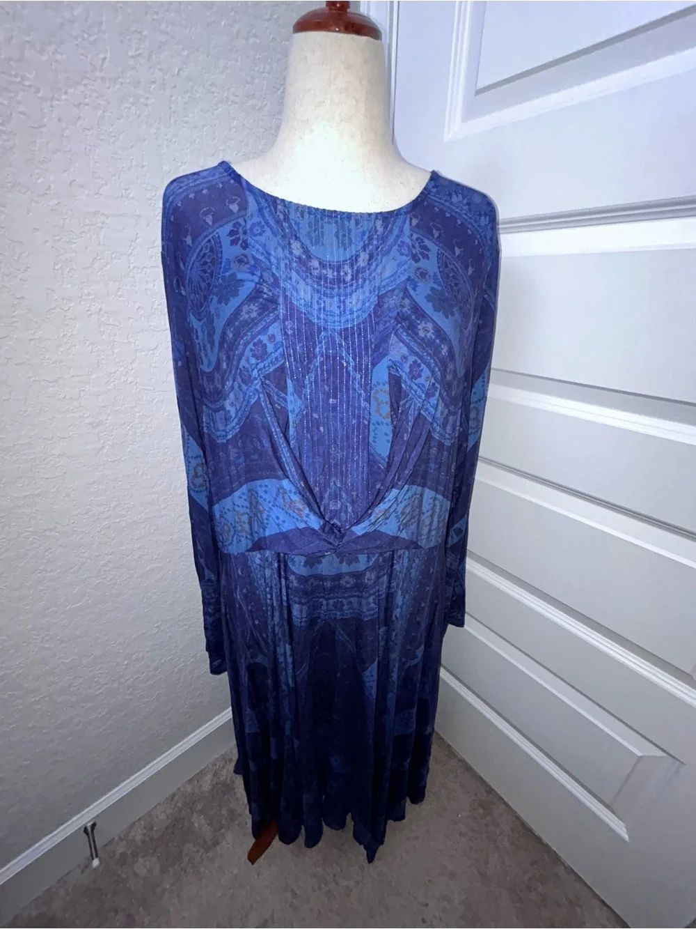 Soft Surroundings Sitarra Twist Knot Patchwork Print Long Sleeve Maxi Dress
